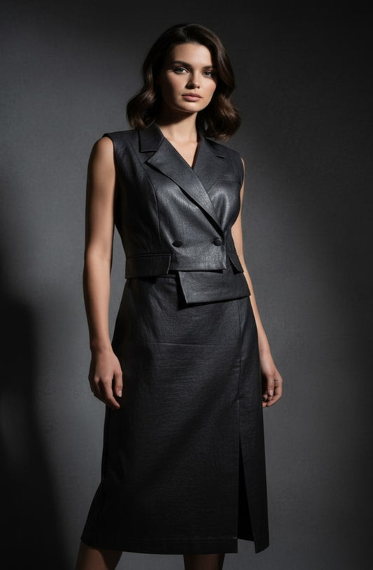 BLACK LEATHER LONG SKIRT